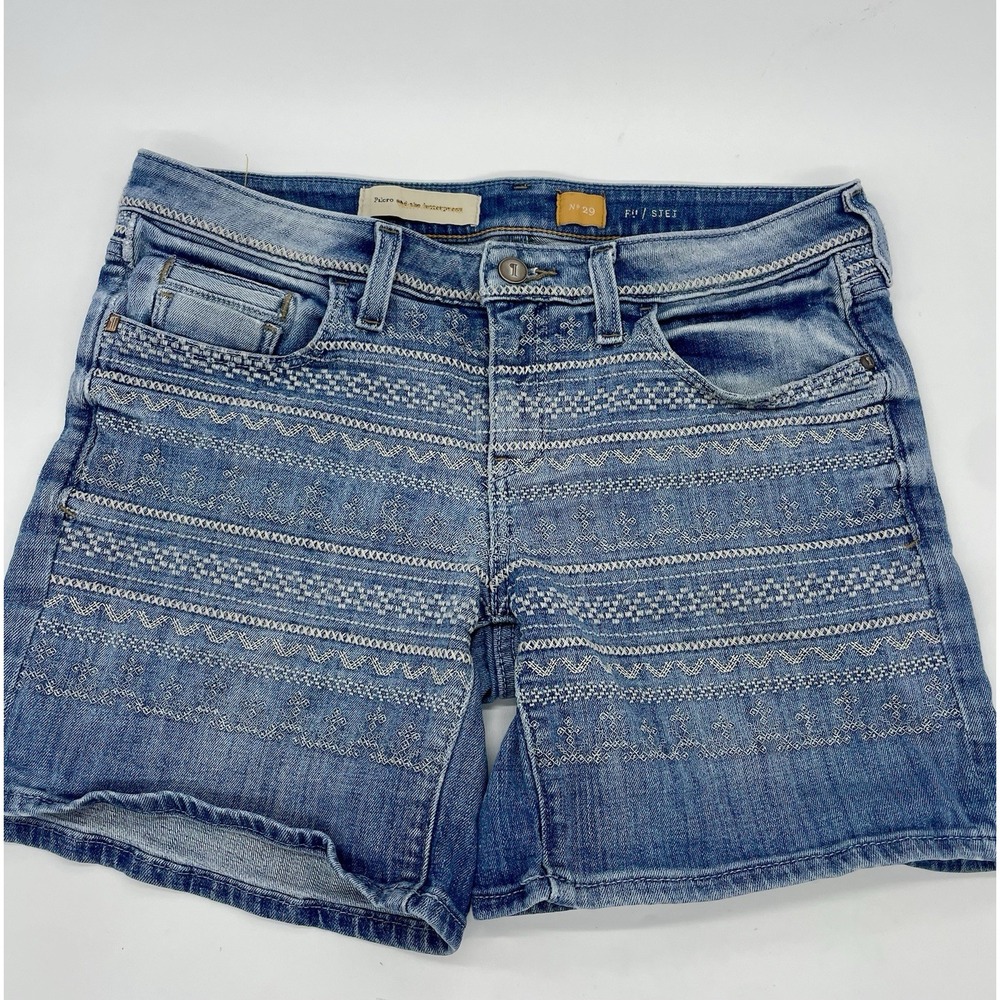 Anthropologie Pilcro‎ Embroidered Jean Shorts Sz 29 Boho Beach Festival Casual